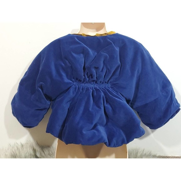 Kico for Anthropologie 5/6 Velvet Velour Quilted Blue Yellow Child's Snap Jacket - Picture 5 of 9